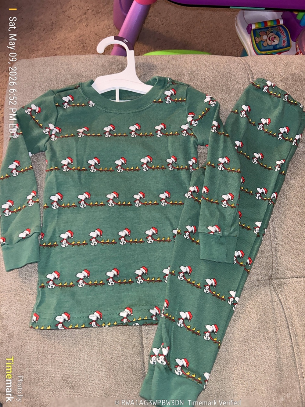 Janie and Jack Green Snoopy Holiday Pajama Set 2T